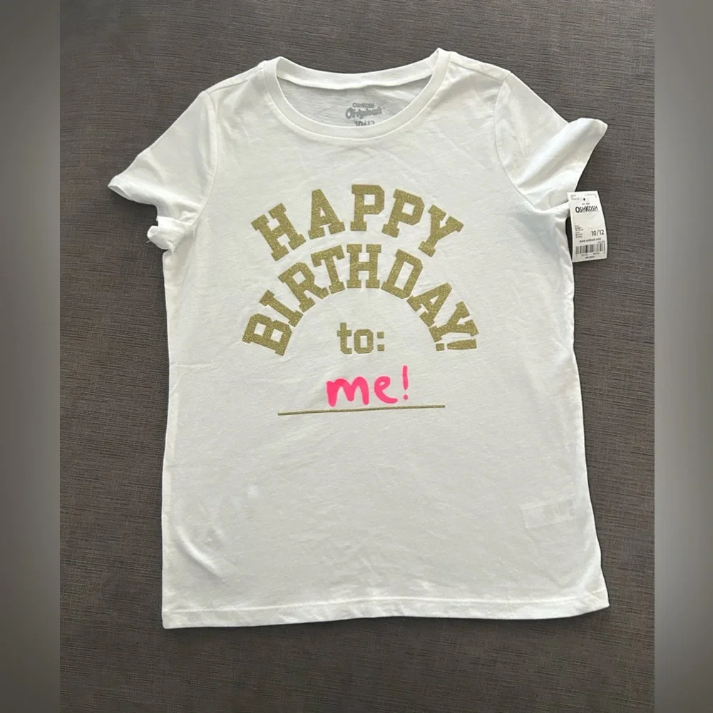 OshKosh B'Gosh Girls White Birthday T-Shirt NWT Size 10/12